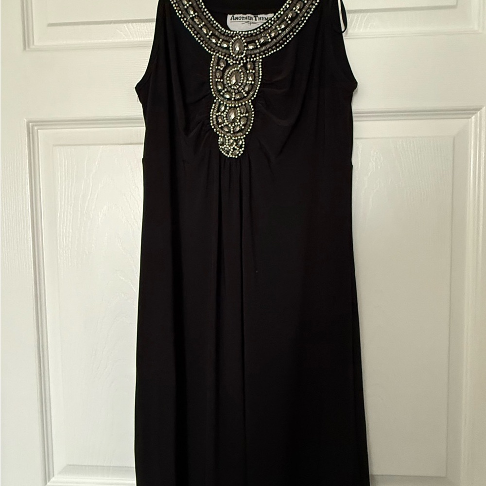 Chic Black Midi Dress with Silver Detailing